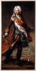 Portret van Vittorio Amedeo II di Savoia genaamd de Savoyse Vos (1666-1732) (Victor Amedee II of Victor-Amedee), Hertog van Savoye en Koning van Sicilië en daarna van Sardinië. Schilderij bewaard in Kasteel A. Racconigi