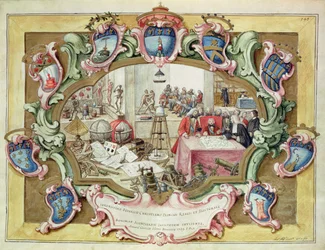 Prins Frederik Christiaan van Polen op bezoek bij het Instituut voor Wetenschap, Bologna in 1739