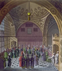 Ontvangst van de Westerse ambassadeurs door de Grootvizier van de Sultan in Constantinopel, ca. 1820