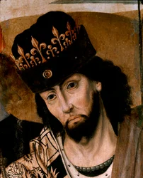 Voorstelling van Robert I van Anjou (1278-1343), koning van Sicilië en leider van de Welfische partij, detail. Schilderij van de Napolitaanse school. Eind 15e eeuw. Napels, Museo Nazionale di Capodimonte
