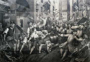 Opstand in de wijk Portoria in Genua tegen de Oostenrijkers in 1746, geleid door Giovan Battista Perasso (1735-1781) bekend als Balilla