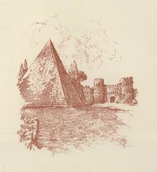 Rome, Piramide van Caius Cestius (litho)