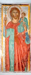 Sint Christoffel Anoniem 14e eeuw fresco Varazze, kapel van het kasteel Invrea, Italië