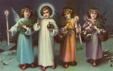 Heilige en engelen (kleurenlitho)