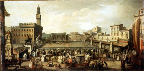Show op het Signoria-plein in Florence. Olieverf op doek