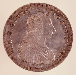 Zilveren piastra uit Napels: regeerperiode van Karel III van Spanje (1716-1788) en portret. 1750