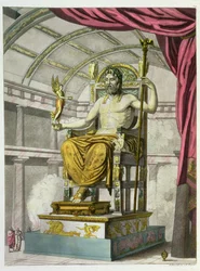 Standbeeld van Jupiter in een tempel, uit Costumi dei Romani, gegraveerd door Angelo Biasioli