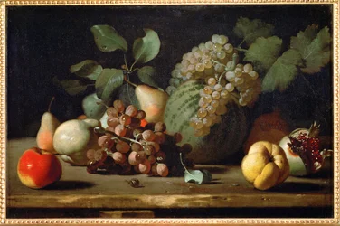Stilleven met druiven en granaatappel, vroeg ...