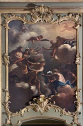 De Raad van de Goden: Zeus op Olympus omringt godheden. Schilderij van de Italiaanse School