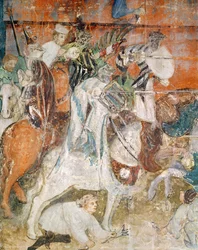 De Maand Februari, detail van ridders op een toernooi, c.1400