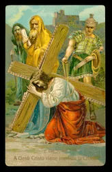 De kruisweg (uit een set van 14) (kleurenlitho)