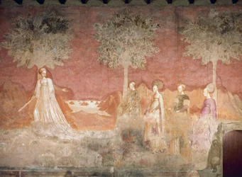 Het balspel, scène uit de Spelencyclus, ca 1445-1450, fresco, Palazzo Borromeo, Milaan, Lombardije, Italië