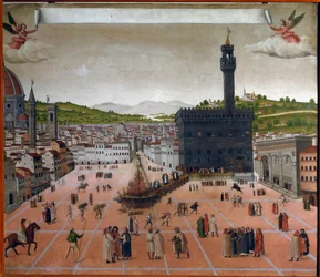 De brandstapel van Girolamo Savonarola op Piazza della Signoria, Florence in 1498