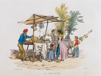 De torronaro (nougatverkoper) (gravure)