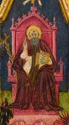 Drieluik: St. Antonius Abt op de troon, St. Paulus de Kluizenaar en St. Onophrius, detail, midden 14e eeuw (tempera op paneel)