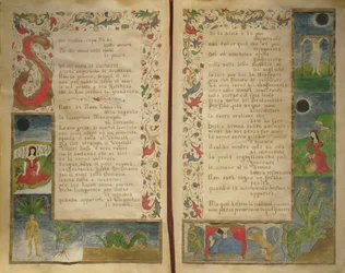 Verzen en randillustraties over hoe de duivel op te roepen