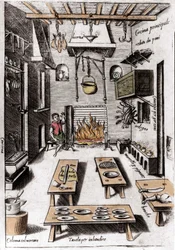 Zicht op een keuken. Gravure uit 