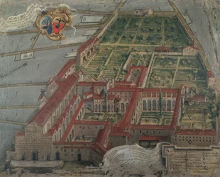 Zicht op de kerk en het klooster van Santa Croce in 1718