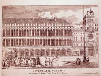 Zicht op de Procuratie Vecchie op het San Marcoplein in Venetië