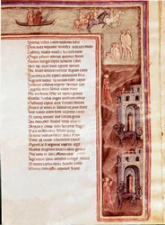 Zicht op de onderwereld, personages en monsters, illustratie voor Furious Hercules door Seneca (miniatuur)