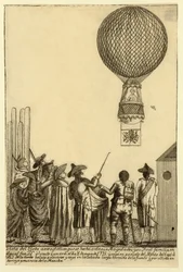 Vista del globo aereostatico que se hechò ante sus magesta pub. 1793