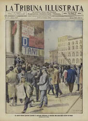 Kiezers naar de stembus voor de algemene verkiezingen in Rome (kleurenlitho)