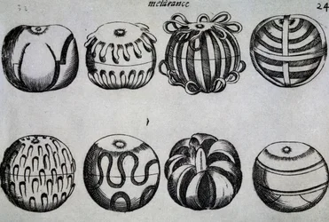 Manieren om fruit te snijden, illustratie uit Li tre trattati di messer Mattia Giegher bavaro di Mosburc, Trinciante dell