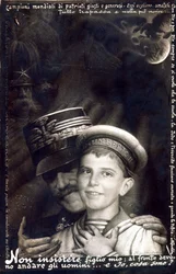 Eerste Wereldoorlog: militaire inval in het Italiaanse leger: Victor Emmanuel III houdt prins Umberto vast (printkaart)