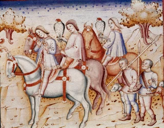 Jonge heren van de aristocratie die de valk jagen