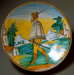 Jonge schutter. Keramische schaal vervaardigd in Viterbo, Italië. Eind 16e eeuw. Florence, Museo Nazionale del Bargello