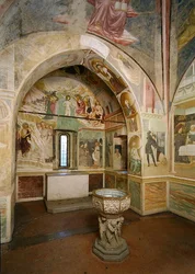 Interieur van de Doopkapel met fresco die scènes uit het leven van Sint Jan toont, door Tommaso Masolino da Panicale (1383-c.1447)