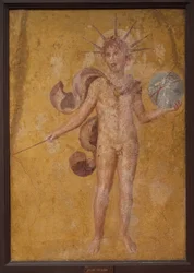 Apollo-Helios met bol, c.2e helft 1e eeuw (ongeveer 79 CE) (fresco)