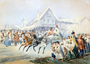 Huwelijksscène - Huwelijksscène door Golyshev, Ivan Alexandrovich (1838-1896)