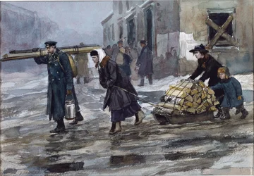 Een familie van een ingenieur die wat brandstof naar huis sleept door Vladimirov, Ivan Alexeyevich (1869-1947)