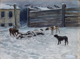 Gestorven van de honger (Naar de natuur getekend) door Vladimirov, Ivan Alexeyevich (1869-1947)