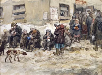 Hongersjaren in Petrograd. Een ""Gemeenschappelijke eetzaal."" door Vladimirov, Ivan Alexeyevich (1869-1947)