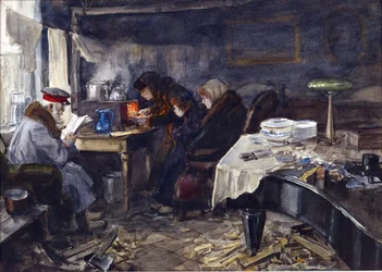 Ellendig leven van Russische edelen en personen van hoge rang tijdens de revolutie door Vladimirov, Ivan Alexeyevich. Aquarel, gouache op papier