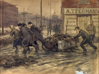 Rijke kooplieden en Russische edelen die afval uit erven halen