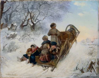 Kinderen op een paardenslee, 1870