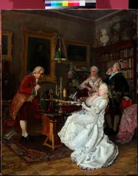 Keizerin Catharina II van Rusland (1729-1796) bezoekt Mikhail Lomonossov (1711-1765)