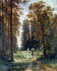 Pad door het bos. Landschap met open plek in een bos. Schilderij van Ivan Ivanovich Shishkin (1832-1898), 1880, Sint-Petersburg, Hermitagemuseum