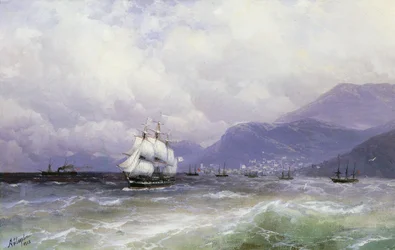 Een Kustlandschap met Schepen bij Trebizond, 1888