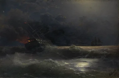 Brandend schip Een episode van de Russisch-Turkse oorlog, 1896