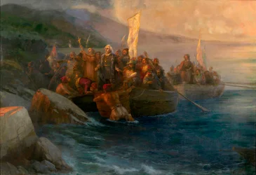 De aankomst van ontdekkingsreiziger Christoffel Columbus in Amerika