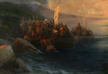De ontscheping van Christoffel Columbus op San Salvador, 12 oktober 1492, 1892