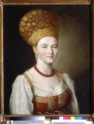 Portret van een vrouw in Russische kleding