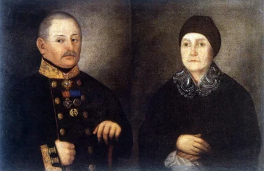 Portret van majoor Kroupianov en zijn vrouw