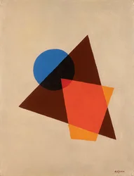 Compositie met transparant rood, bruin en blauw