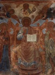 Fresco in de Kathedraal van Onze Lieve Vrouw van het Teken, Novgorod, Begin 18e eeuw