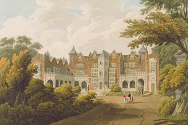 Holland House, de zetel van de Hooggeachte Lord Holland, gegraveerd door R. Havell en Zoon